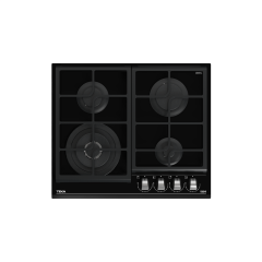 Teka 60 Cm Kristal Cam Gazlı Ocak, 4 Pişirme Gözü (1 Wok Gözü), Döküm Izgaralar, ExactFlame, Otomatik Ateşleme Ve Gaz Kesme, Siyah Renk, GZC 64320 XBC BK