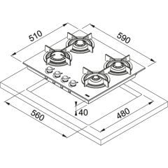 Franke Cam Ocak, 4 Gözlü, Gaz Emniyetli, Siyah Renkli, 60 Cm, FHCR 604 4G HE BK C