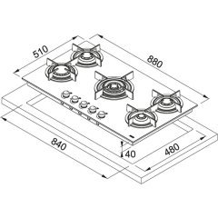 Franke 5 Gözlü Siyah, Gaz Emniyetli, Mythos, 90 cm., Black Glass cam ocak,  Fhcr 905 4G Tc He Bk C