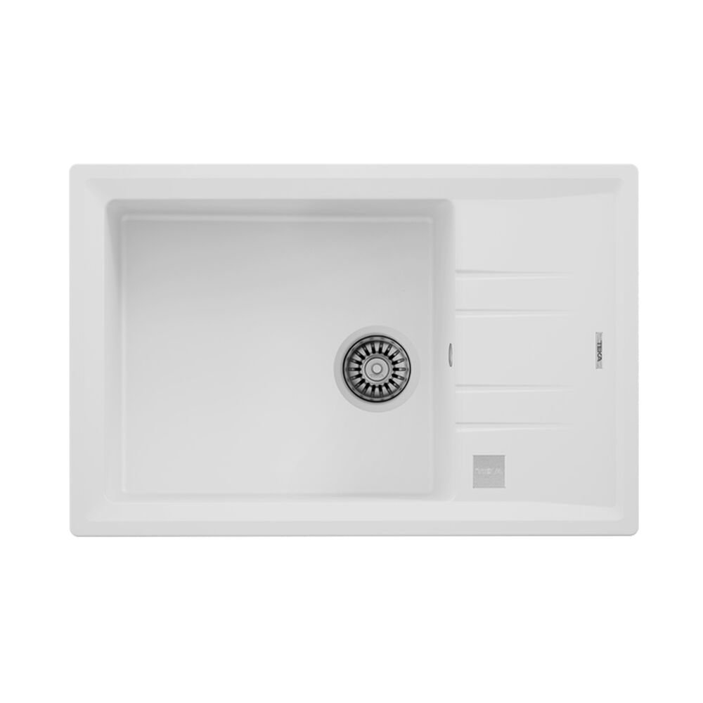Teka Tek Gözlü Tegranite Eviye, Sağ - Sol Damlalıklı, 60 Cm, Darbe Ve Isıya Dayanıklı Yüzey,  Beyaz Renk, STONE 60 S-TG