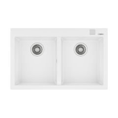 Teka Çift Gözlü Eviye, Tezgah Üstü, Damlalıksız, Darbe Ve Isıya Dayanıklı Yüzey, 80 Cm, Beyaz Renk, FORSQUARE 790 TG