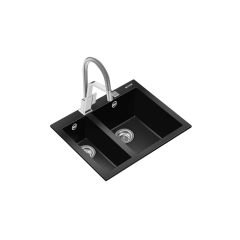 Teka Çift Gözlü Eviye, Tezgah Üstü, Damlalıksız, 60 Cm, Darbe Ve Isıya Dayanıklı Yüzey, Siyah Renk, ForSquare 590 TG