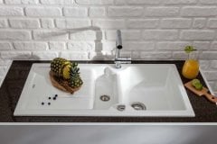 Nuevo Sonas 6s Seramik 1,5 Gözlü İki Yönlü Damlalıklı Evye Kristal Beyaz