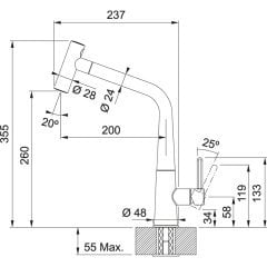 Franke Icon Duşlamalı Armatür, Çıkarılabilen Metal Spiral, Kolay Yıkama Özellikli Sprey, Duş Akışı, 360 Derece Dönebilen Su Çıkış Borusu, Krom Renk