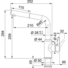 Franke Evye Armatürü, Tek Kumandalı, Çıkarılabilen Metal Spiral, Seramik Diskli, 150 Derece Dönebilen Su Çıkış Borusu, Çelik Örgü Borusu, Stone Grey Renk